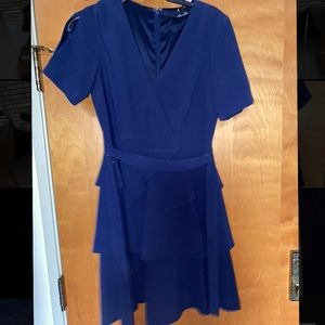 Alex Marie size 4 skater business dress with ruffles and cutouts on arms, blue